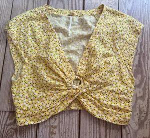 Free People Yellow Knotted Ring Front Crop Top L thumbnail 1