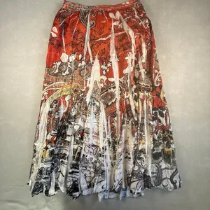 Kaktus Women Red Paisley Floral Broomstick Maxi Skirt Size 14/16W Boho Tiered thumbnail 2
