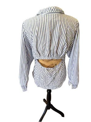 Maeve by Anthropologie Mixed Stripe Cutout Buttondown Shirt Women's Size M thumbnail 3