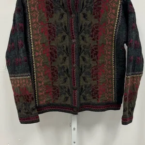 Vintage Cherry Lewis England Wool Jacquard Heritage Cardigan Sweater‎ Olive Med thumbnail 5