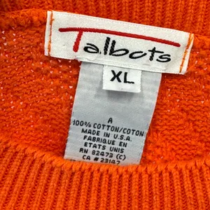 Vintage Talbots Orange Diamond Knit Cotton Crewneck‎ Sweater Women's XL Casual thumbnail 6