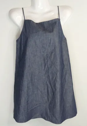 Zara Blue Denim Strappy‎ Mini Dress Womens S Swingy Summer Cotton Chic Vacay thumbnail 1