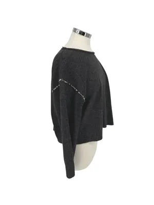 Hem & Thread Contrast Trim Relaxed Long Sleeve Top Charcoal Size Small NWT thumbnail 2