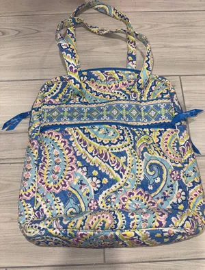 Vera Bradley Quilted Cotton Tote Bag Blue Purple Paisley Zip Shoulder Bag thumbnail 1