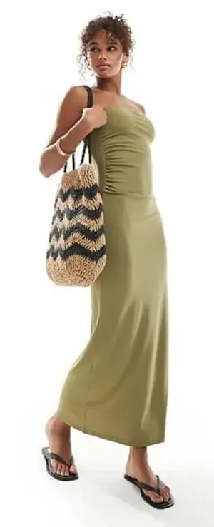 ✨Vero Moda Bandeau Ruched Side Midaxi Herb Green Sz XL Dress✨ thumbnail 1