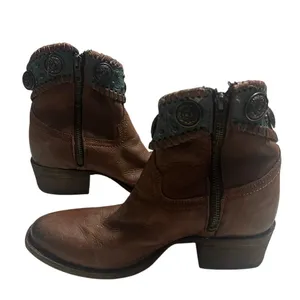 Corral Emma Ankle Boots Western Women's Size 7.5 Brown Turquoise Fringe Leather thumbnail 2
