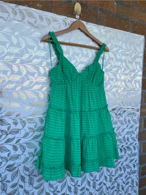 Meet Me In Santorini Green Tiered Mini Dress Smocked Straps Size S thumbnail 2