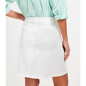 LOFT White Button Front Denim Mini Skirt Size 2 Cotton Stretch A-Line Casual thumbnail 2