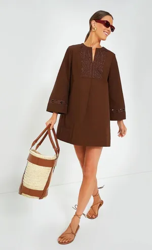 NEW Tuckernuck Brown Embroidered Tahlia Gown Mini Dress Size Medium thumbnail 1
