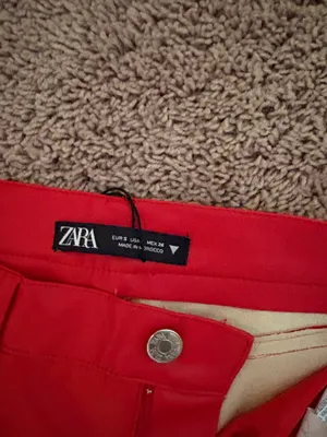 ZARA Red Leather Pants Faux thumbnail 2