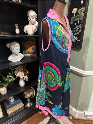 Jackpots Tropical Butterfly Boho Collared Tunic Dress – One Size thumbnail 5