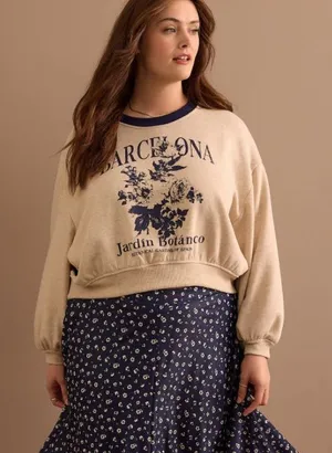 Arula Barcelona Floral Crop Sweatshirt NWT 1X thumbnail 1