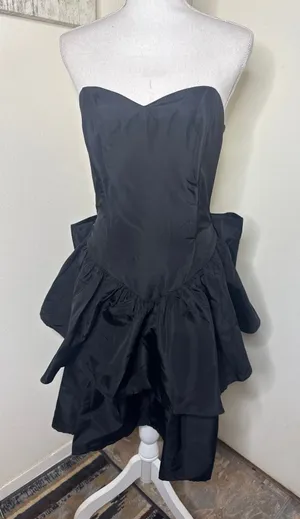 VTG 80s/90s RAMPAGE Black Sweetheart Strapless Oversized Bow Whimsigoth Vampy thumbnail 1