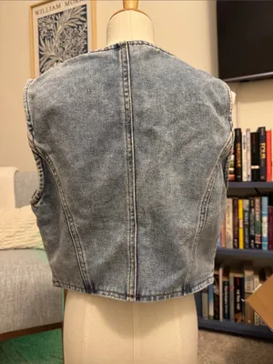 Light Wash Denim Vest with Button Front Blue thumbnail 3