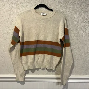 Gilli Beige Colorful Striped Crewneck Sweater size Medium Tan thumbnail 2