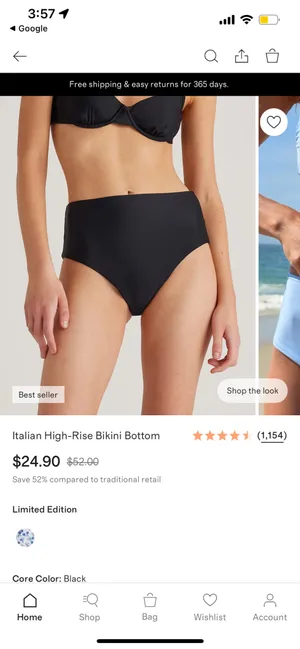 New Quince Italian High-Rise Bikini Bottom in Black Size Small thumbnail 3