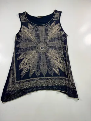 Vanilla Sugar Navy and Gold Mandala Print Tank thumbnail 2
