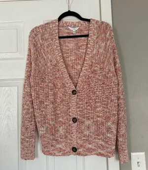 Time and Thru Pink Cardigan Sweater Cozy Front Button Down thumbnail 1