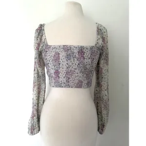 ASTR The Label Bonnie Floral Plisse Coquette Fairy Smocked Crop Blouse Top Sz XS thumbnail 3