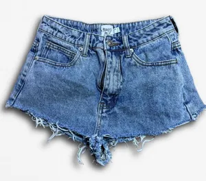 Princess Polly Womens Light Wash Distressed Raw Hem Denim Shorts Blue Size US 2 thumbnail 1