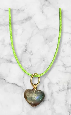 Handmade Iridescent Heart Pendant Necklace in Neon Green thumbnail 1