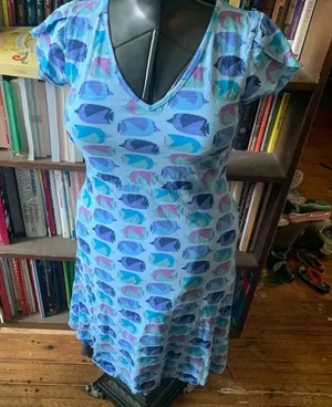 Fresh Produce XS fish print tulip sleeve fit & flare knit dress thumbnail 1