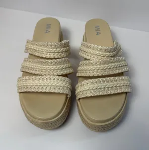 MIA Womens Platform‎ Slide Sandals Braided Straps Beige Espadrille Size 9 thumbnail 1