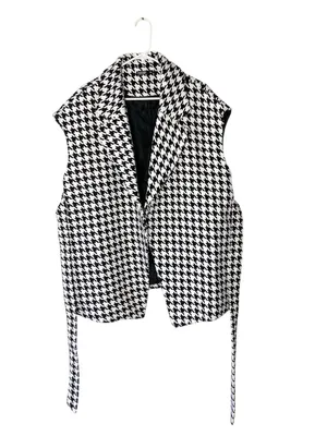 SHEIN Houndstooth Belted Sleeveless Jacket thumbnail 4