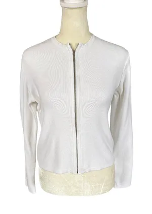 J. Crew women's white long sleeve zip up crewneck stretchy sweater size small thumbnail 1