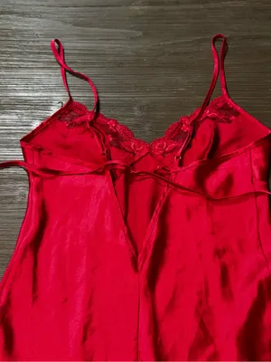 Y2K Vintage Victoria's Secret Red Satin Lace-Trim Chemise thumbnail 5