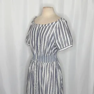 Anthropologie SEEN WORN KEPT Jenna Lurex Stripe Dress Blue White‎ Midi Size 12 thumbnail 7