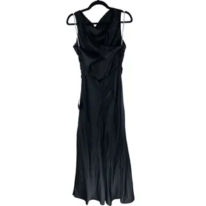 Lulus Effortlessly Sensational Black Satin Backless Maxi Dress High Neck L thumbnail 2