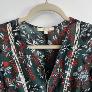 Maje Rubik‎ Imprime Floral Dress Womens 2 Small Green Red Boho Lace Trim V-Neck thumbnail 4