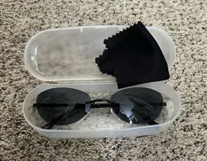 Oval Black Lens Sunglasses with Clear Case thumbnail 1