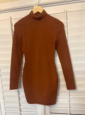 Forever 21 Brown/orange Sweater Turtle Neck dress Size medium thumbnail 1