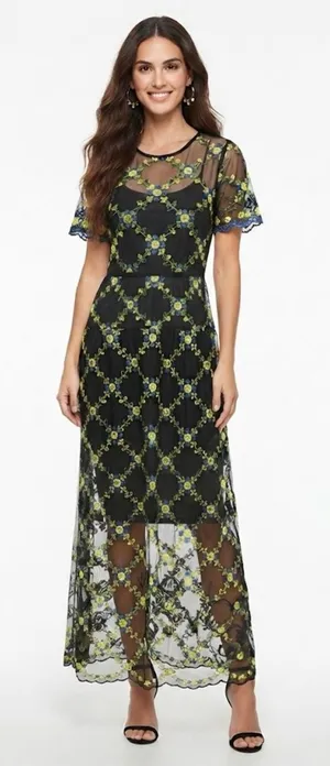 LuLaRoe Deanne II Black Floral Embroidered Maxi Dress Size L NWT thumbnail 1