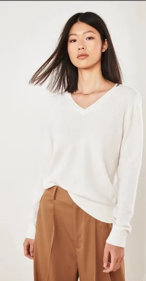 Quince Women's Ivory Mongolian Cashmere V-Neck Sweater Size Small thumbnail 1