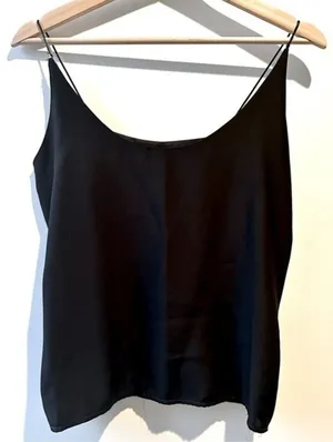 Vintage black spaghetti strap camisole​ small satin clean girl Y2K 90s polished thumbnail 1