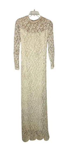 Vintage Jack Bryan Cream Lace Maxi Dress Womens XS? (0-2) Long Sleeve Boho USA thumbnail 1