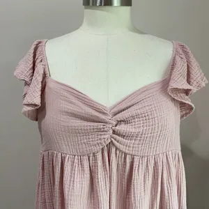 Ces Femme‎ Pink Gauze Mini Dress M Short Sleeve Solid Flowy Boho Casual thumbnail 4