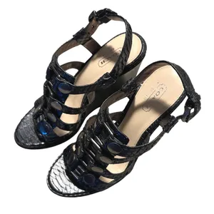 Coach Mallory Wedge Sandal Womens 6.5 Black Metallic Snakeskin Studded Gladiator thumbnail 5