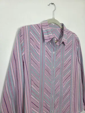 Pastel Chevron Striped Blouse Top Purple Pink Cotton Twee Preppy 90s Butter Mom thumbnail 3