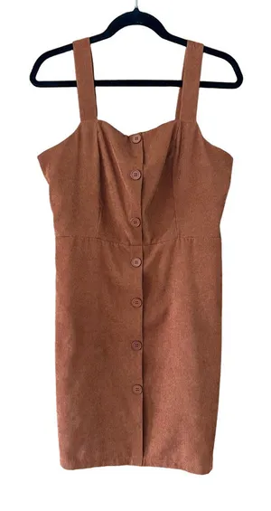 Brown Sleeveless Buttoned Mini Dress Size M thumbnail 1