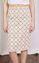 Boden EUC Women's Geo Lattice Print Cream Orange Pencil Skirt Size 8L thumbnail 1