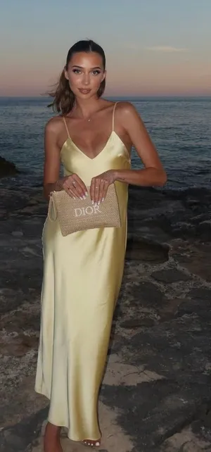 Zara maxi dress flowy butter yellow satin effect wedding evening party thumbnail 1