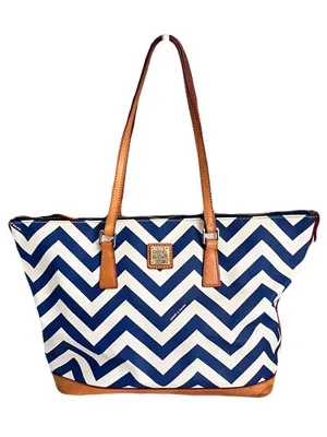 Dooney & Bourke Blue and White Chevron Coated Canvas Tote Bag thumbnail 1