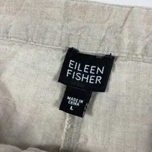 Eileen Fisher Pants Womens Large Beige Linen Cargo Wide Leg Pull On Cropped thumbnail 2