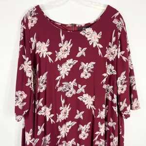 Ellos Plus Size‎ 22 Dress Shift Maroon Floral Shift Mini Lined Back Zip 1514 thumbnail 3