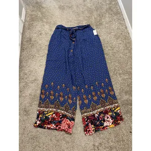 EttiTwa By Anthropologie Printed patterned Wide-Leg Trouser Pants size 14 Blue thumbnail 6