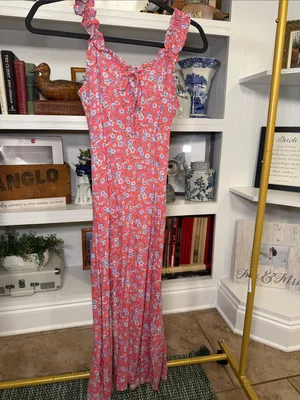 Coral Floral Ruffle-Strap Maxi Dress thumbnail 2